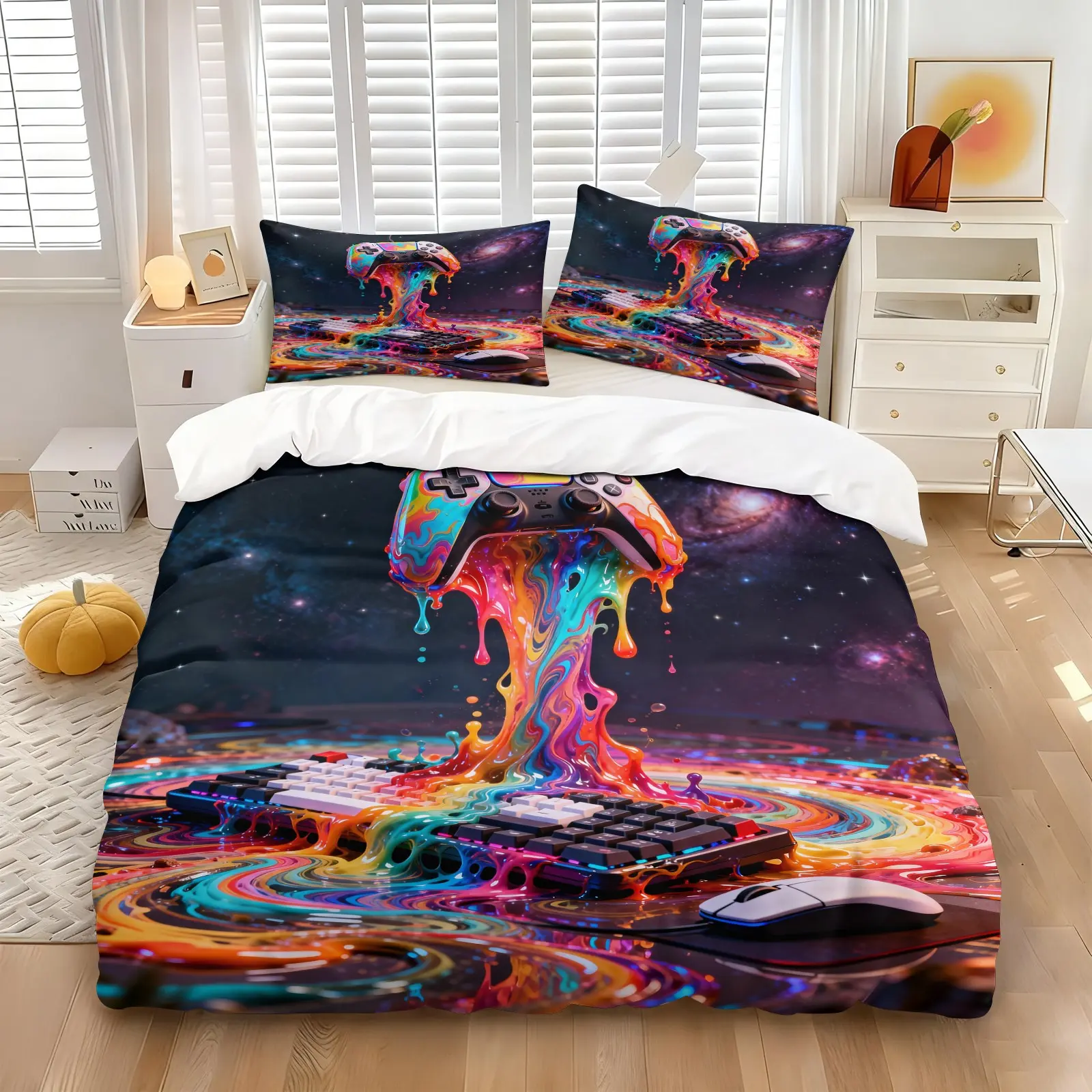 2/3Pcs Liquid Neon Gaming Keyboard and Mouse Print Duvet Cover Set ...
