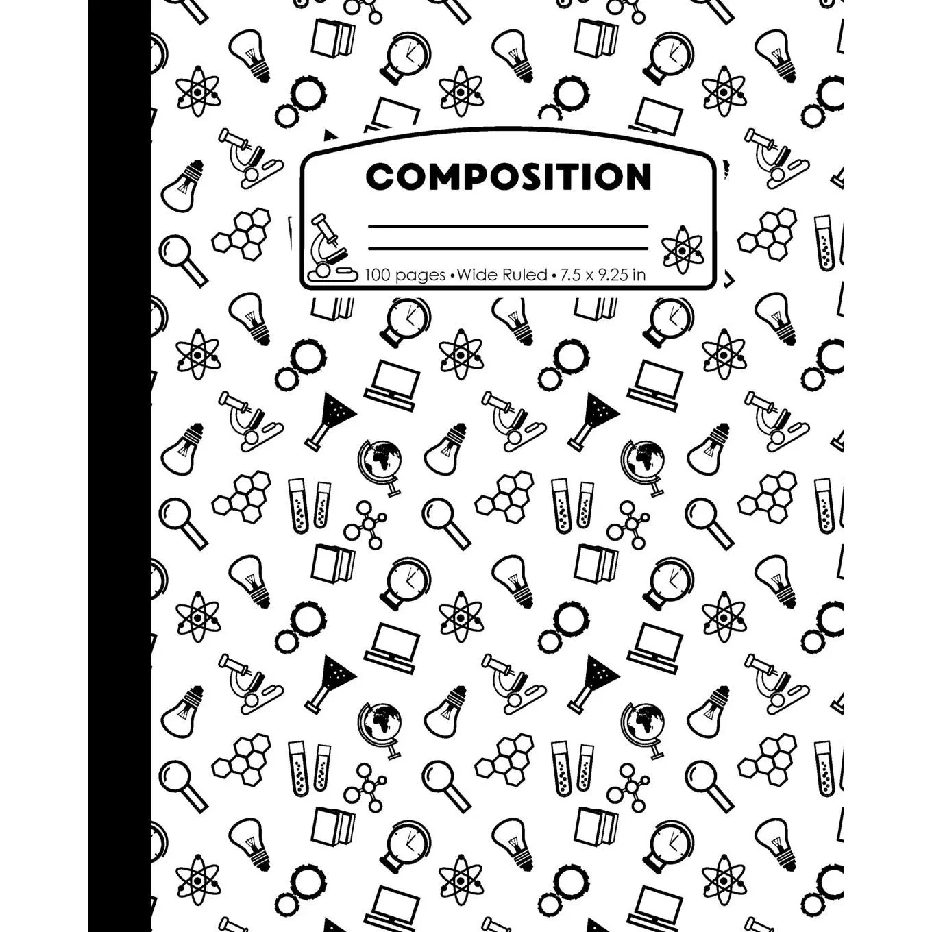Composition: Science White and Black Composition Notebook for Boys or Girls. Scientist Chemistry Bio Wide Ruled Book 7.5 x 9.25 in, 100 pages, journal for , elementary school students and teachers - Paperback