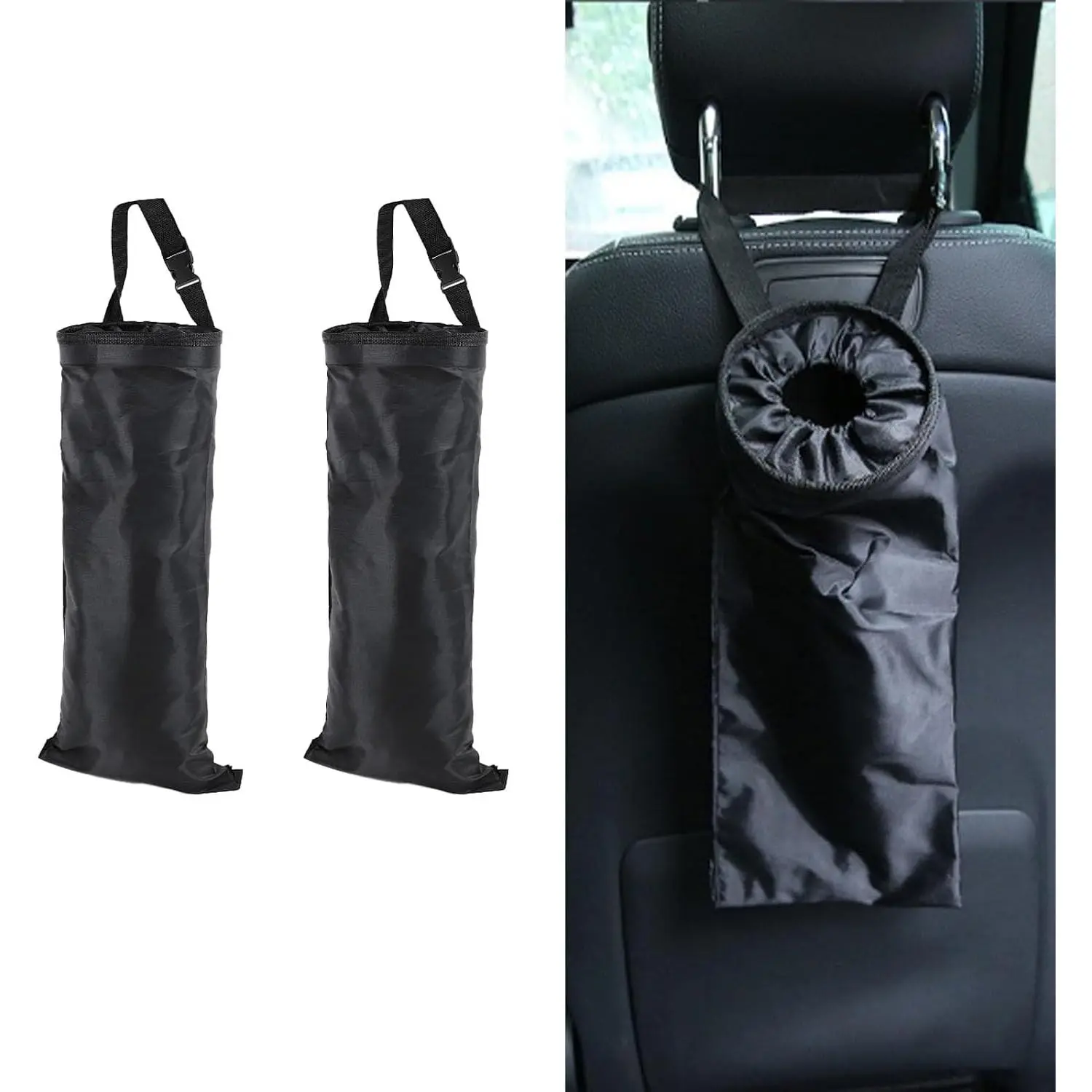 2 count  Trash Bags, Washable Garbage Bag ,  Seat  Bag with Elastic Opening for Outdoor Traveling &  Use (Black)