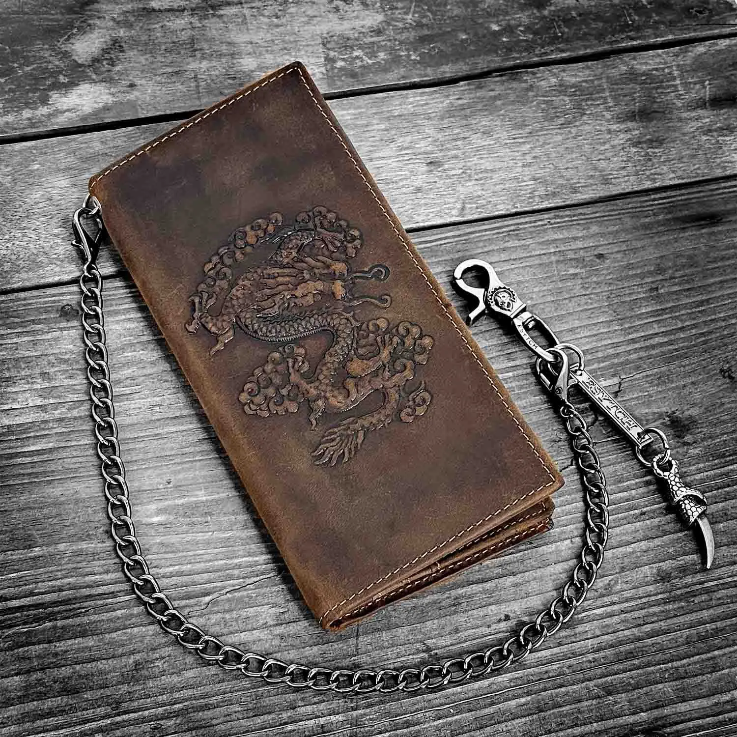 NEW Men's Retro Long Biker Leather Wallet Fly Dragon Clutch Wallet Purse