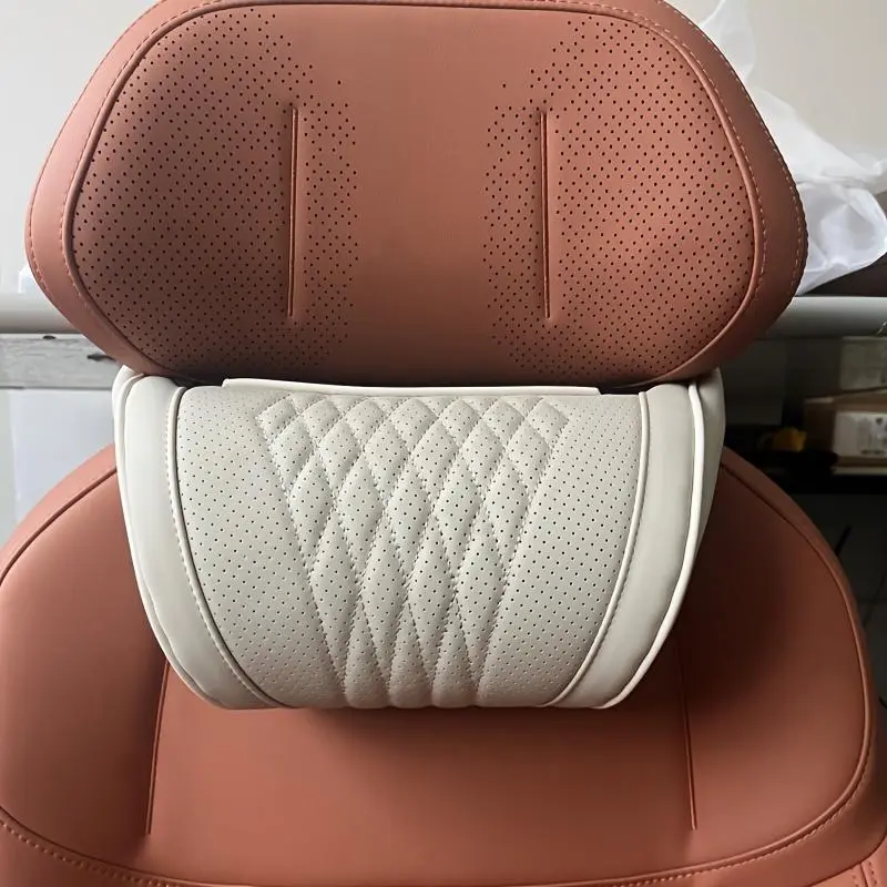 Luxury Car Neck Pillow,Leather Headrest, Seat Cushion, Neck Support Pillow, Comfortable and Breathable, Lumbar and Neck Support, Exquisite Embroidery, All-Season Universal, Car Interior Decoration Accessories