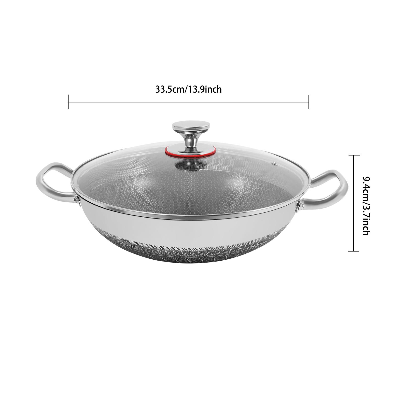 Modern Silver Stainless Steel Frying Pot 33.5cm With Glass Lid 3-4 People For Home Kitchen All Stoves