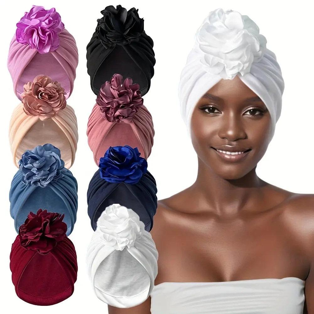 New fashionable big flower decorative headscarf hat, elastic headscarf hat, daily party decorative hat