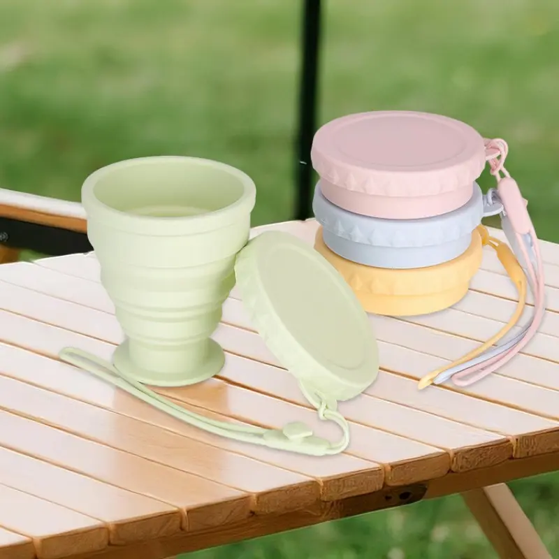 Silicone Folding Water Cup, 200ML Outdoor Travel Mug, with Strap, Expandable Foldable Cup, Multifunctional Camping Hiking Bottle