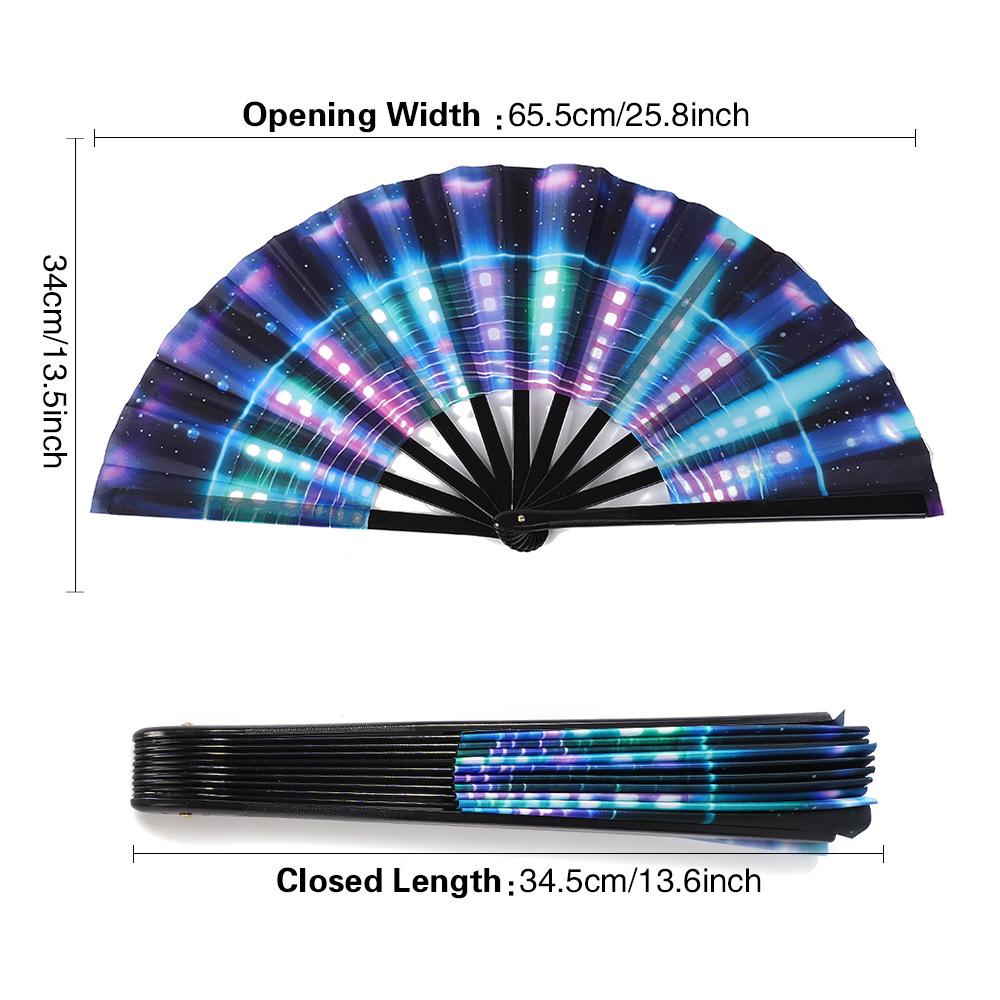 13-Inch 4D printing Neon Birthday Party Fan Blue/Silver/Rainbow/Pink/Black Glow Neon Holo graphic Hand Fan with Water-Resistant, Sweat-Proof Coating Perfect for Music Festivals, Nightclubs, Raves, Outdoor Parties & Hot Weather Events (Vibrant Neon Style)