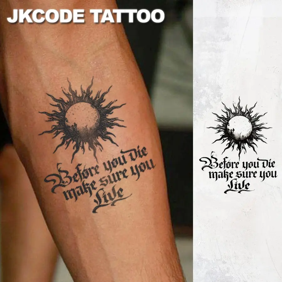 Waterproof Semi-Permanent Tattoos, Flame Sun Pattern, Inspirational Quotes, Unisex Neck Hand Finger Temporary Tattoo, Lasts 15 Days