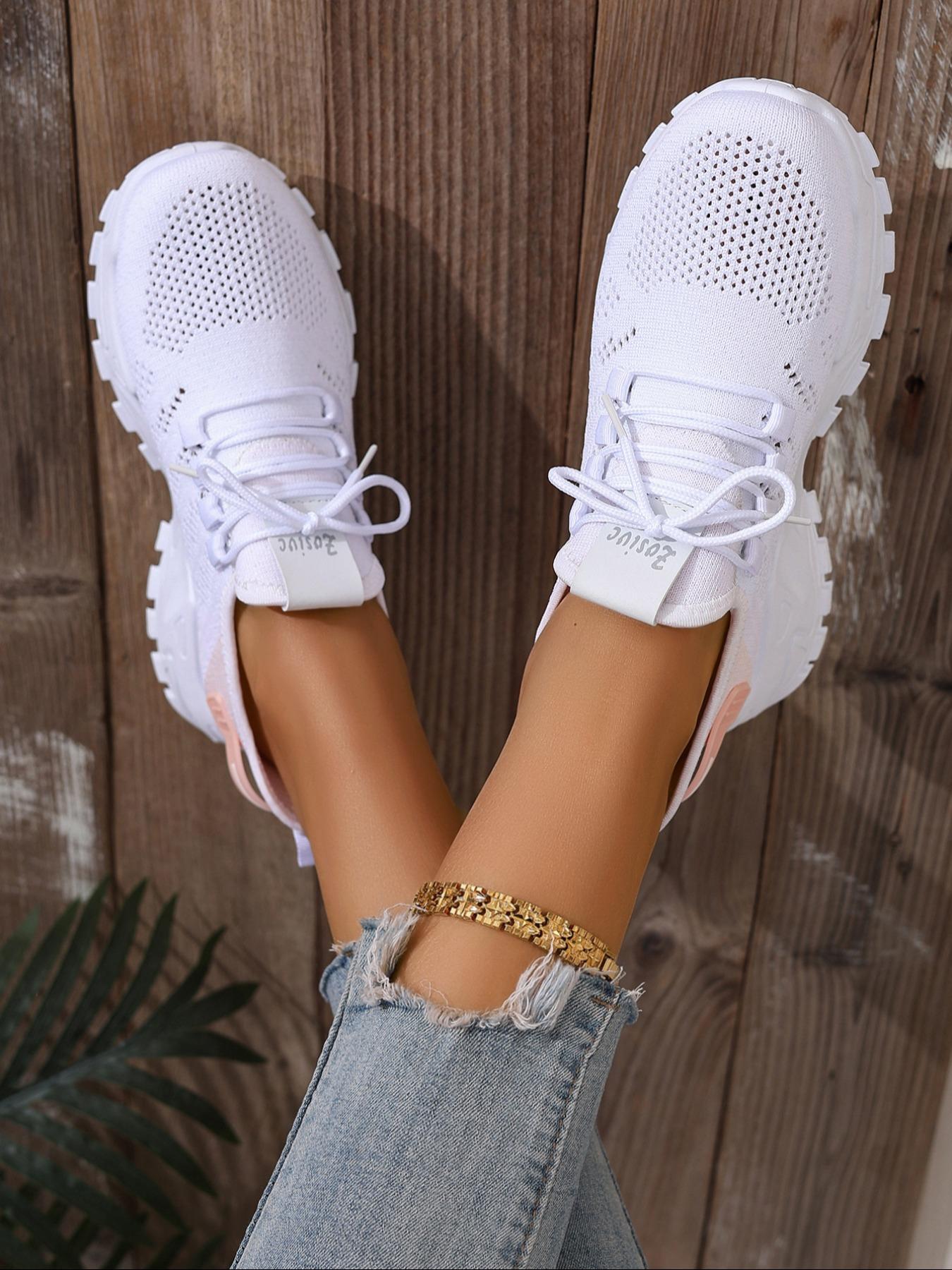 Women's Fashionable Lace Up Low Top Sneakers, Casual Comfortable Breathable Sports Running Shoes, All-match Basic Shoes for Daily Wear, Casual Running Footwear