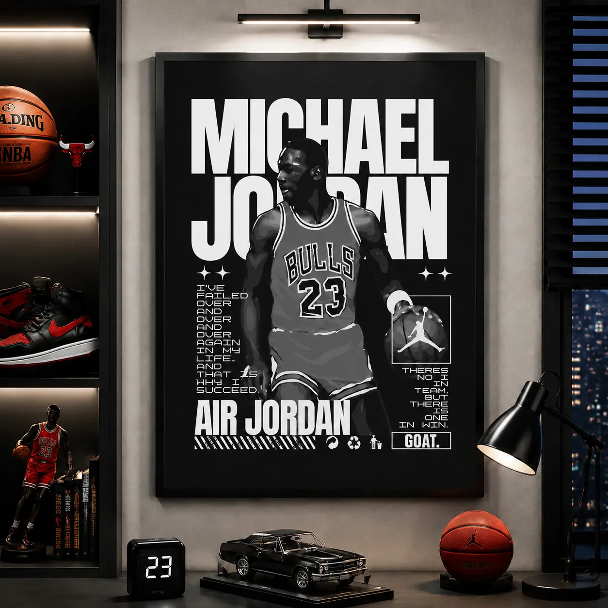 Michael Jordan Air Jordan 23 Canvas Wall Art Poster Basketball GOAT Sports Legend Chicago Bulls Black White Aesthetic Print Home Decor Bedroom Living Room Office Man Cave Gift for Fans