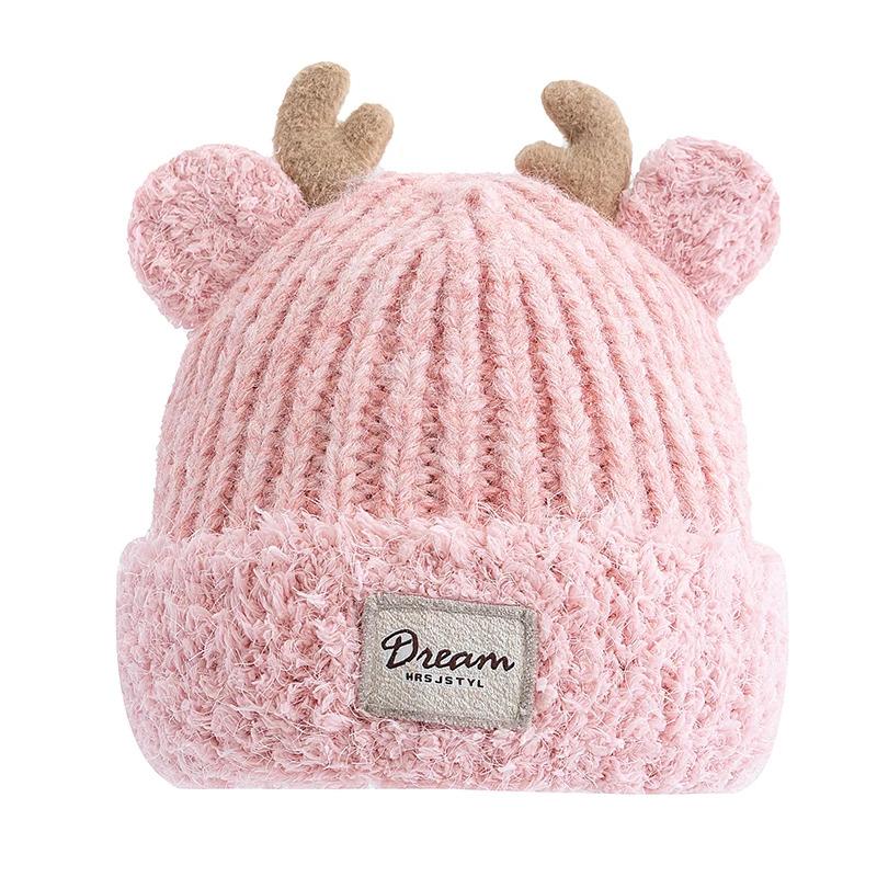Hot Sale Women Cute Plush Fur Warm Winter Hat Young Trendy Knitted Hat With Deer Horn Ear Girls Lovely Elegant Fur Winter Cap