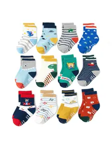Mom Must-Have! 12 Pairs Cartoon Dinosaur Polyester Calf High Socks, Soft Fufu Non-Restrictive, All Seasons Cute Style