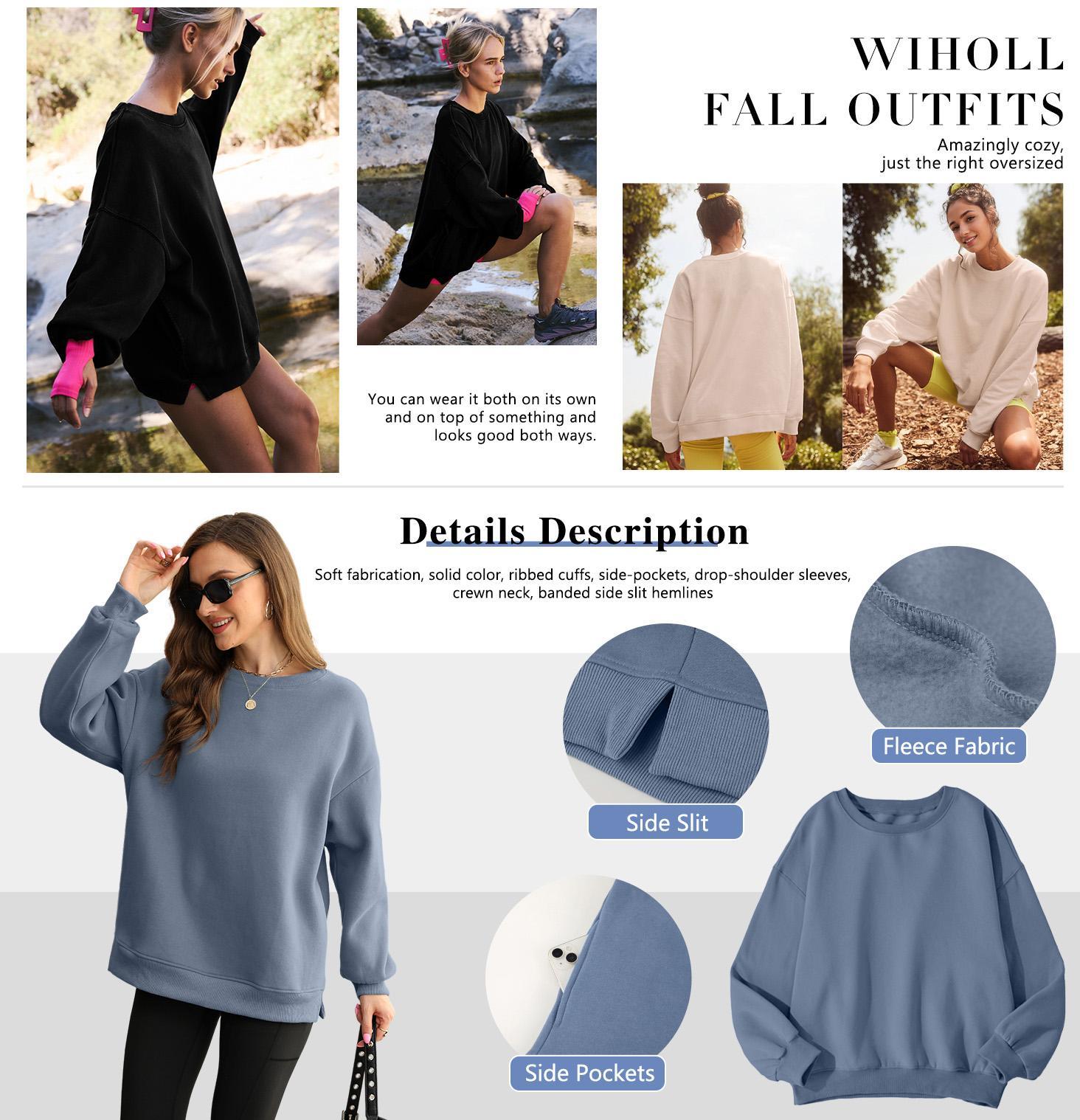 WIHOLL Womens Oversized Sweatshirts Crewneck Long Sleeve Tops Fleece Pullover Fall Fashion Clothes with Pocket