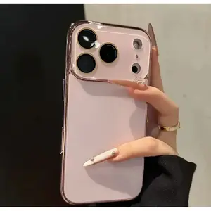 Luxury Electroplated Frame Big Window Phone Case,Pre-Installed Integrated Lens Film All-Round Camera Guard,Durable Anti-Drop Shockproof Matte Hard Protective Cover, Glossy Border Trendy Slim Case Fits iPhone11 12 13 14 15 16 17 Pro Max, Accessories, Smart