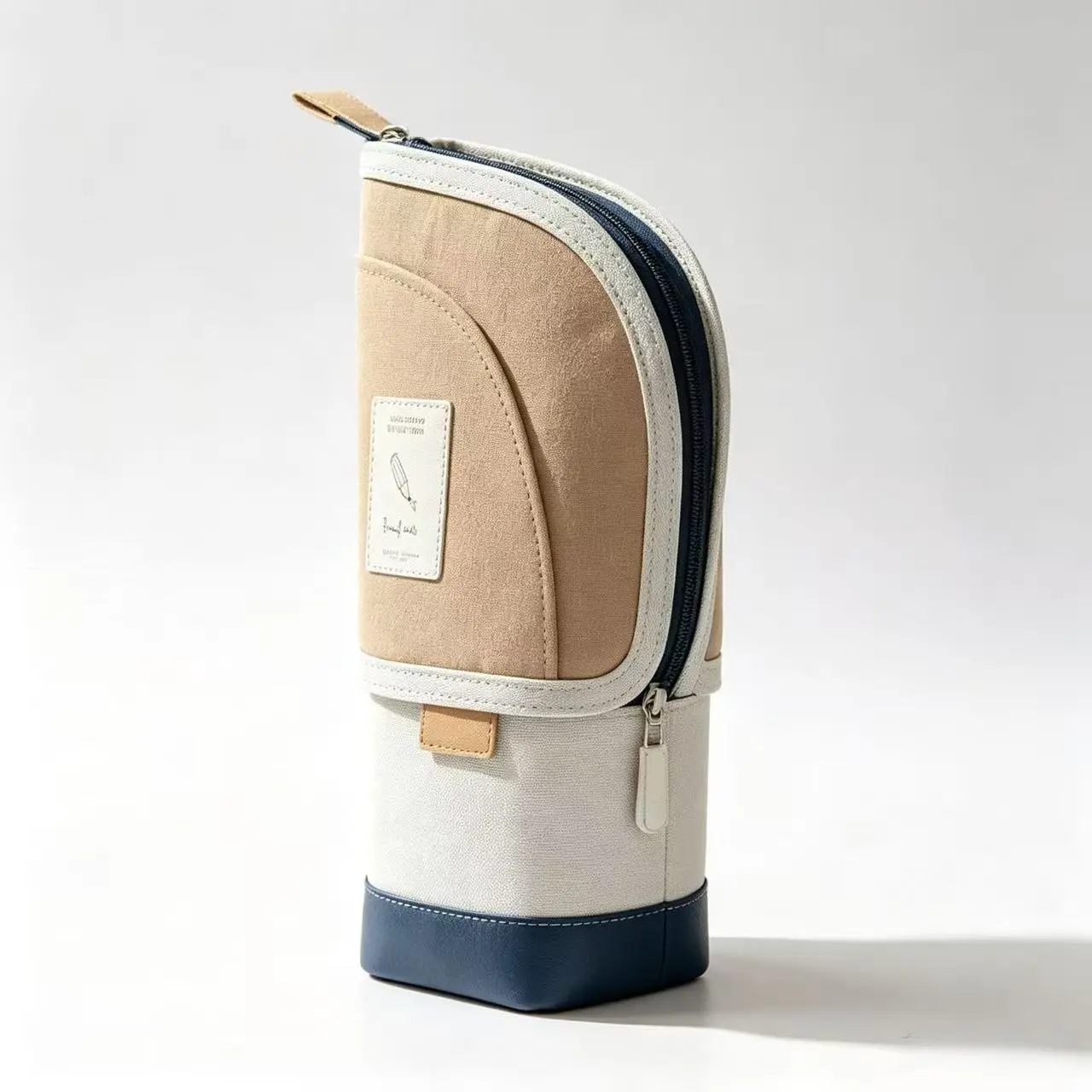 Standing Pencil Case, Large Capacity Canvas Stationery Bag, Blue Block Pen Holder with Handle, Back-To-School Supplies for Boys Girls Teens