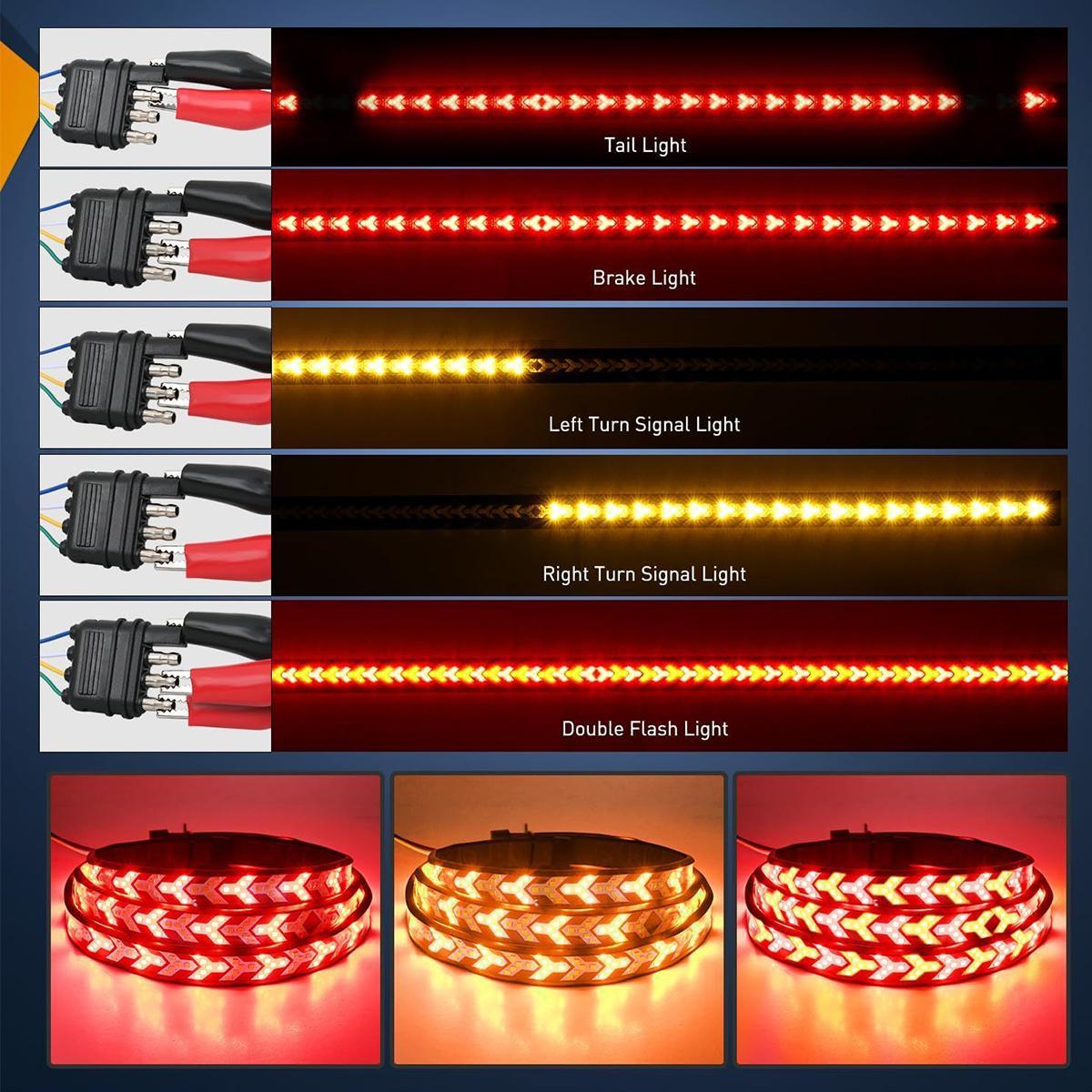 60 Inch Triple Row LED Tailgate Light Bar, Waterproof, 12V DC, Full Function Brake, Reverse, Amber Turn Signal, Universal Fit for Pickup, Trailer, SUV, RV, Van,Triple Row LED Work Light Strips, Triple Row Universal LED Tailgate Light Bar