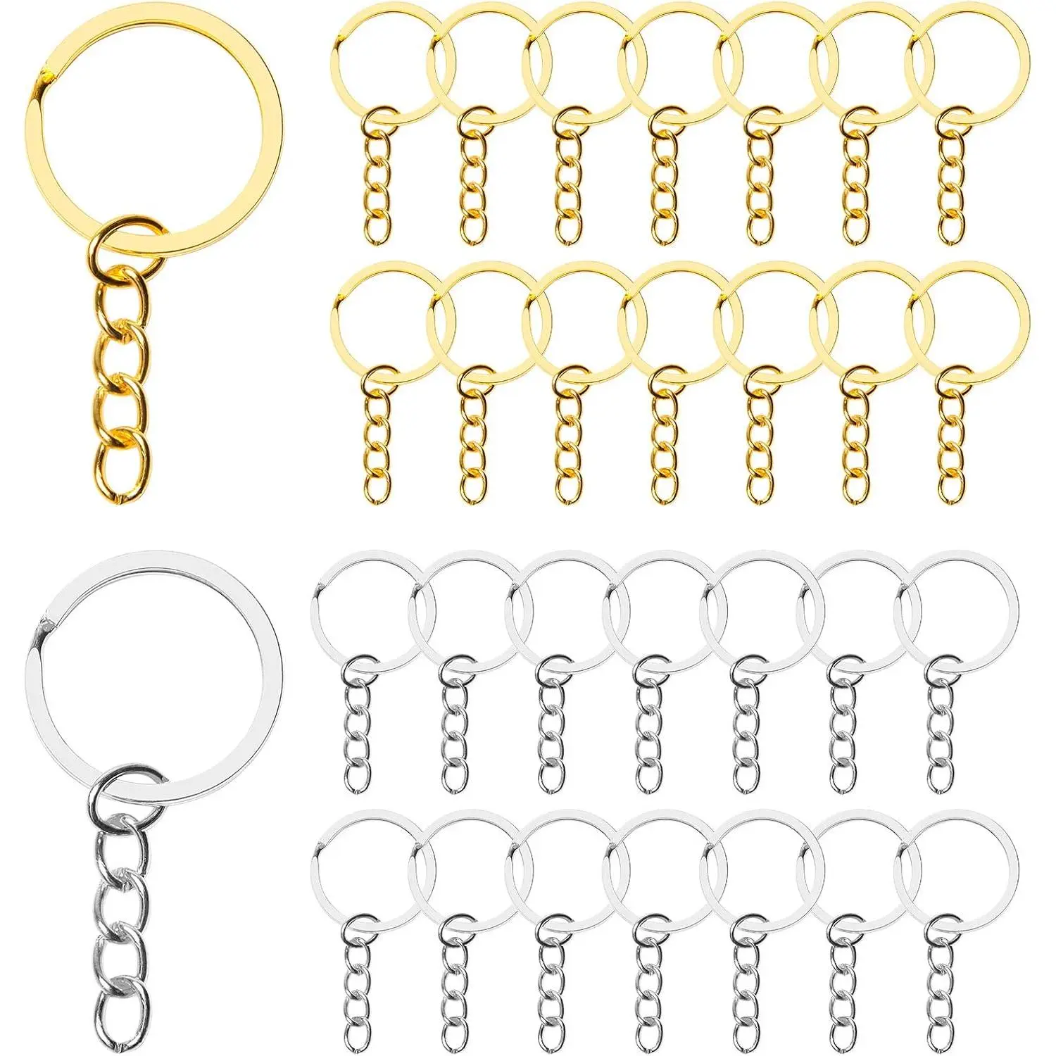 100 count  Rings with Chain DIY  Rings for Crafts | Split Keyrings Rustproof ()