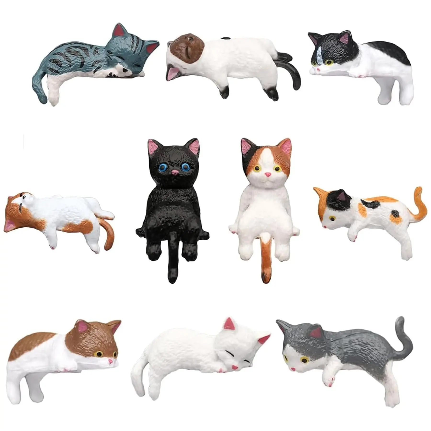 10 Pcs Mini Cat Figurines, Car Dashboard Decorations, Dashboard Accessory, Car Interior Ornaments, Computer Monitor Ornaments, Cute Desk Accessories, Resin Cat Statues with Adhesive Pads