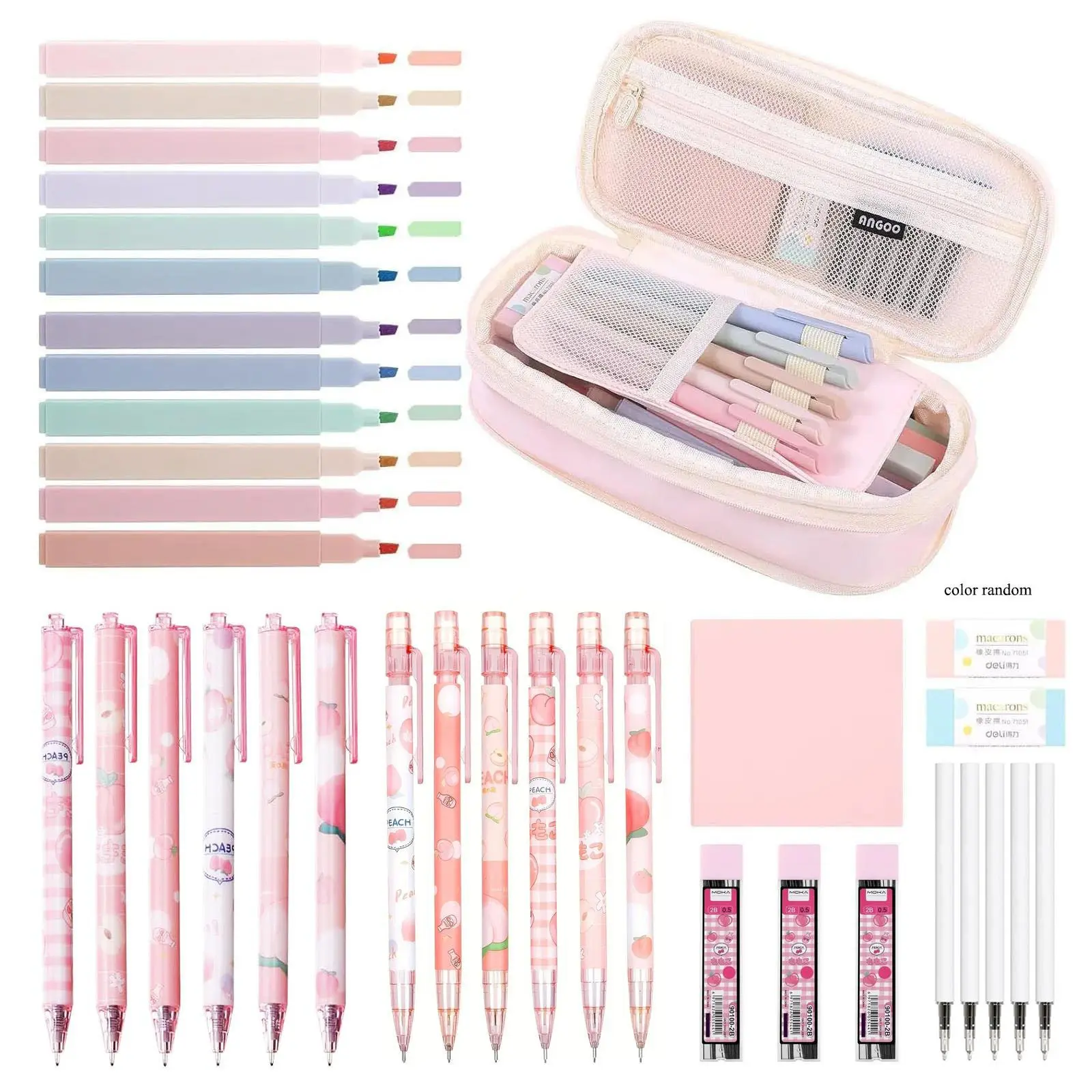 Cute Stationery Set, 36pcs/set Including Highlighter Pen & Gel Pen & Mechanical Pencil & Pencil Case, Stationery Supplies for Home School Office, Classroom Supplies, Drawing Supplies Kit, Homeschool Supplies