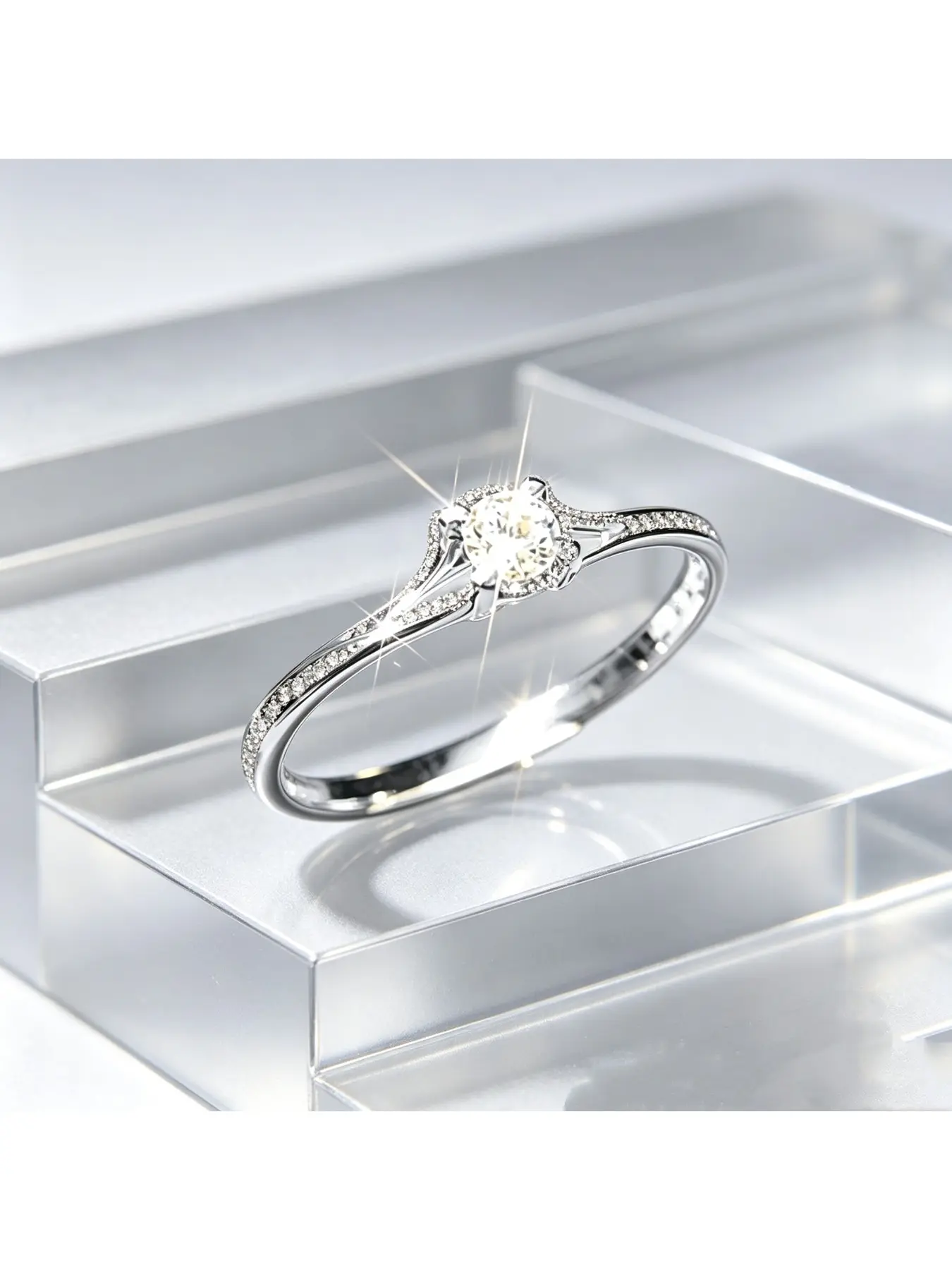 Four Prong Single Round Stone Split Thin Shank Minimalist Engagement Ring, Bridal Ring, Versatile Soft Gift for Women, Smooth Slim Band for Everyday Wear, Luxury Proposal Diamond Jewelry for Valentine Christmas Mother’s Day Date Wedding Anniversary