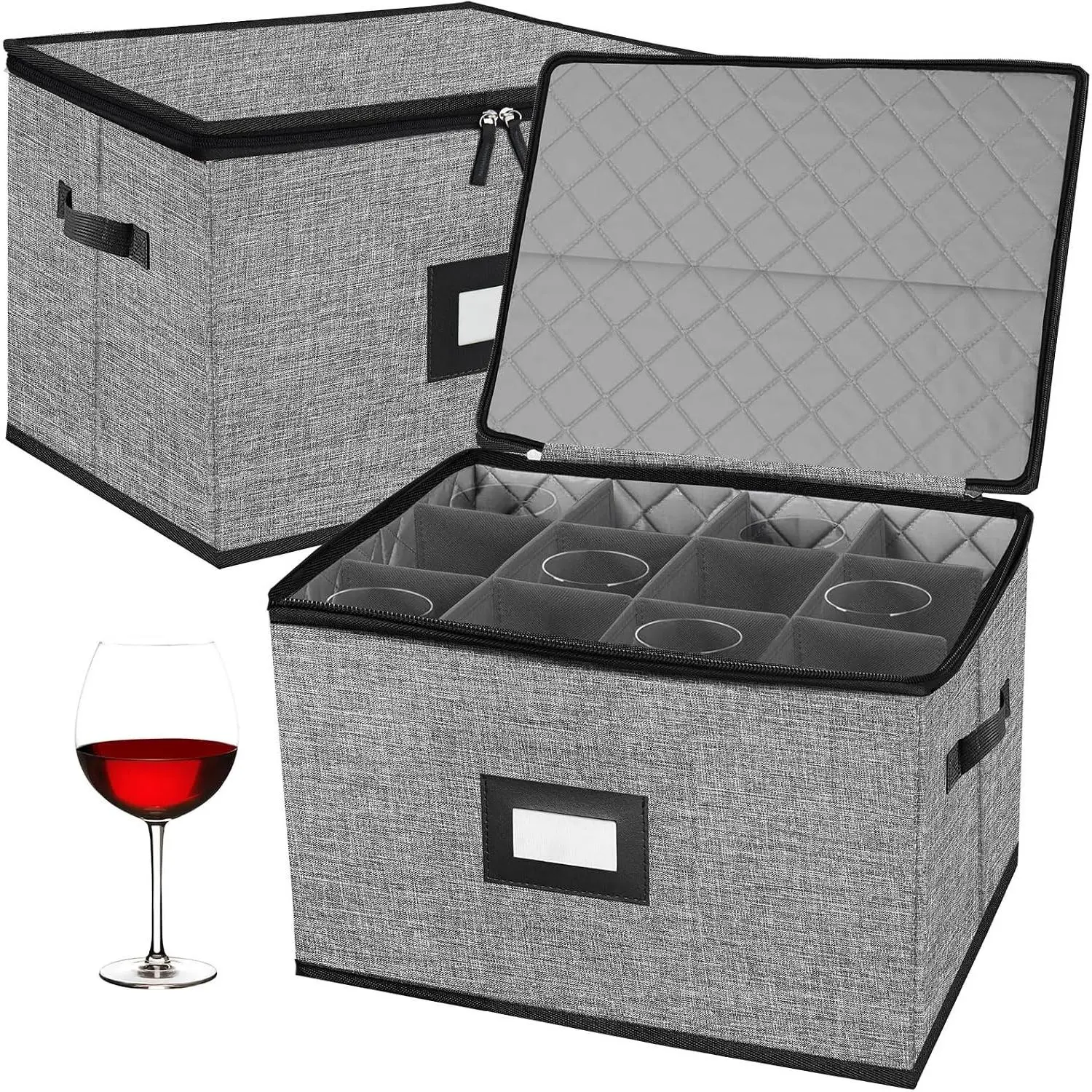 2PACK Quilted Wine Glass Storage Box,China Storage Containers hard shell,Moving Boxes,Storage Containers for Organizing,Stackable Stemware Storage Cases,Moving Supplies | China Storage Containers, Hard Shell, Moving Boxes, Stackable Stemware Storage
