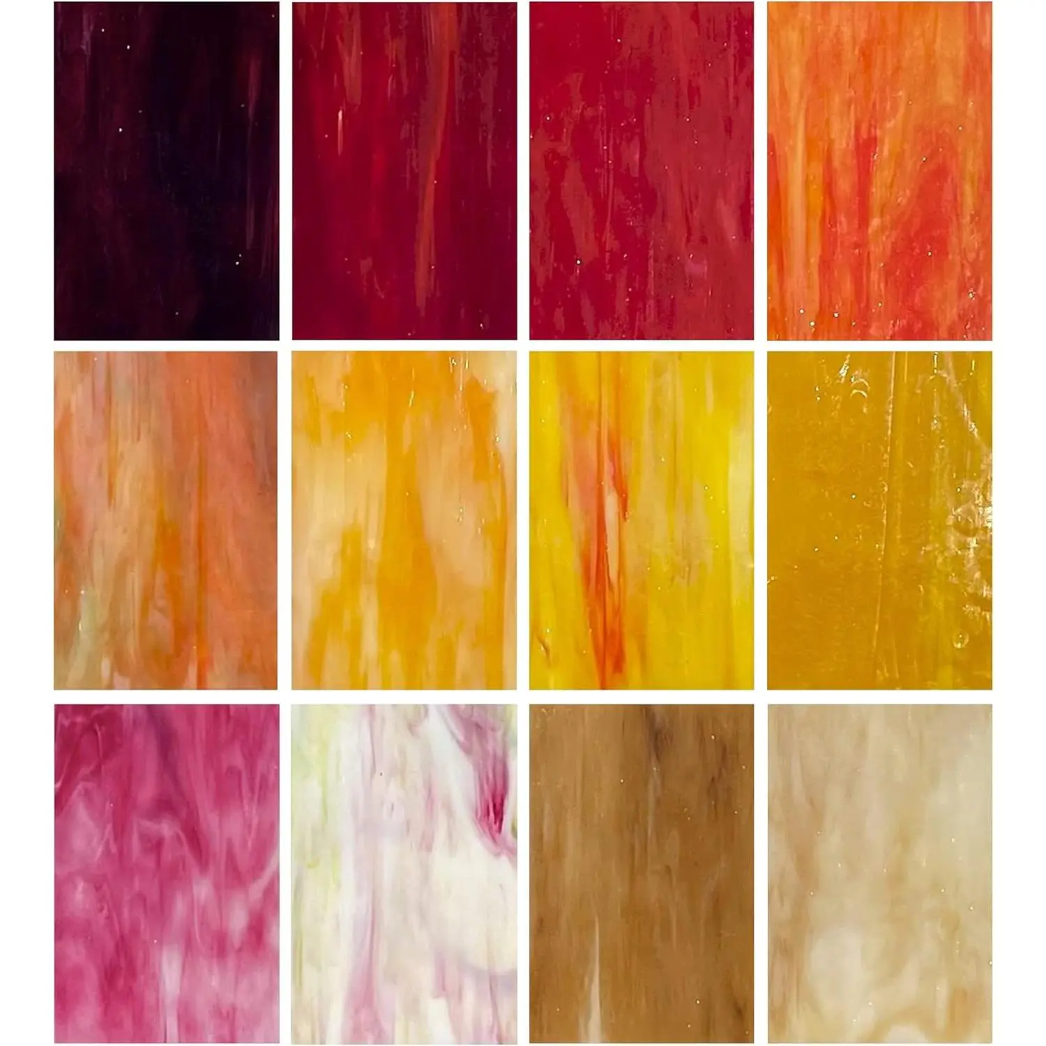 12-Pack 6"x4" Stained Glass Sheets, Cathedral Panels for Easy Cutting and Vibrant-Color DIY & Mosaic Crafts (Red and Yellow Mixed)