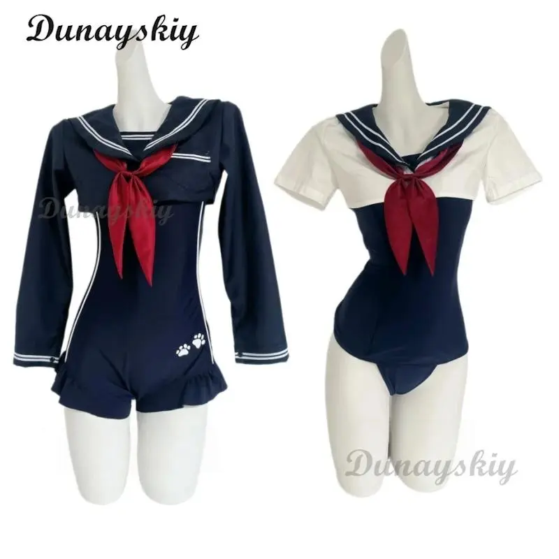 2026 new hot item Japanese Sailor Style Short Outfit Leather Bodysuit Anime School Student Swimsuit Uniform Cosplay Costume For Women