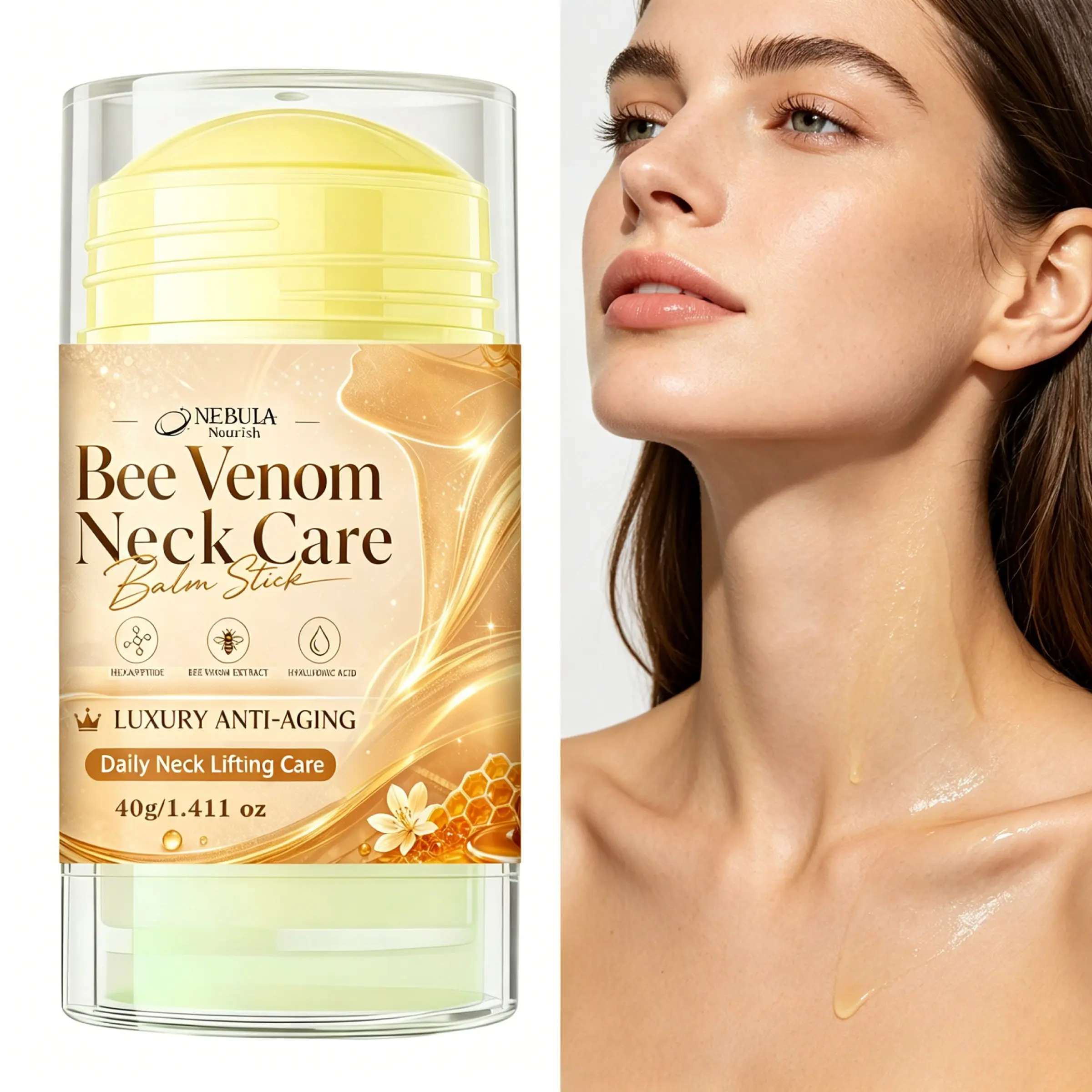 Nebula Bee Venom Neck Cream Stick, 40g, Hyaluronic Acid, Deep Nourishment, Firming, Long-Lasting Moisture, Unisex, Ideal for Self-Use and Gifting
