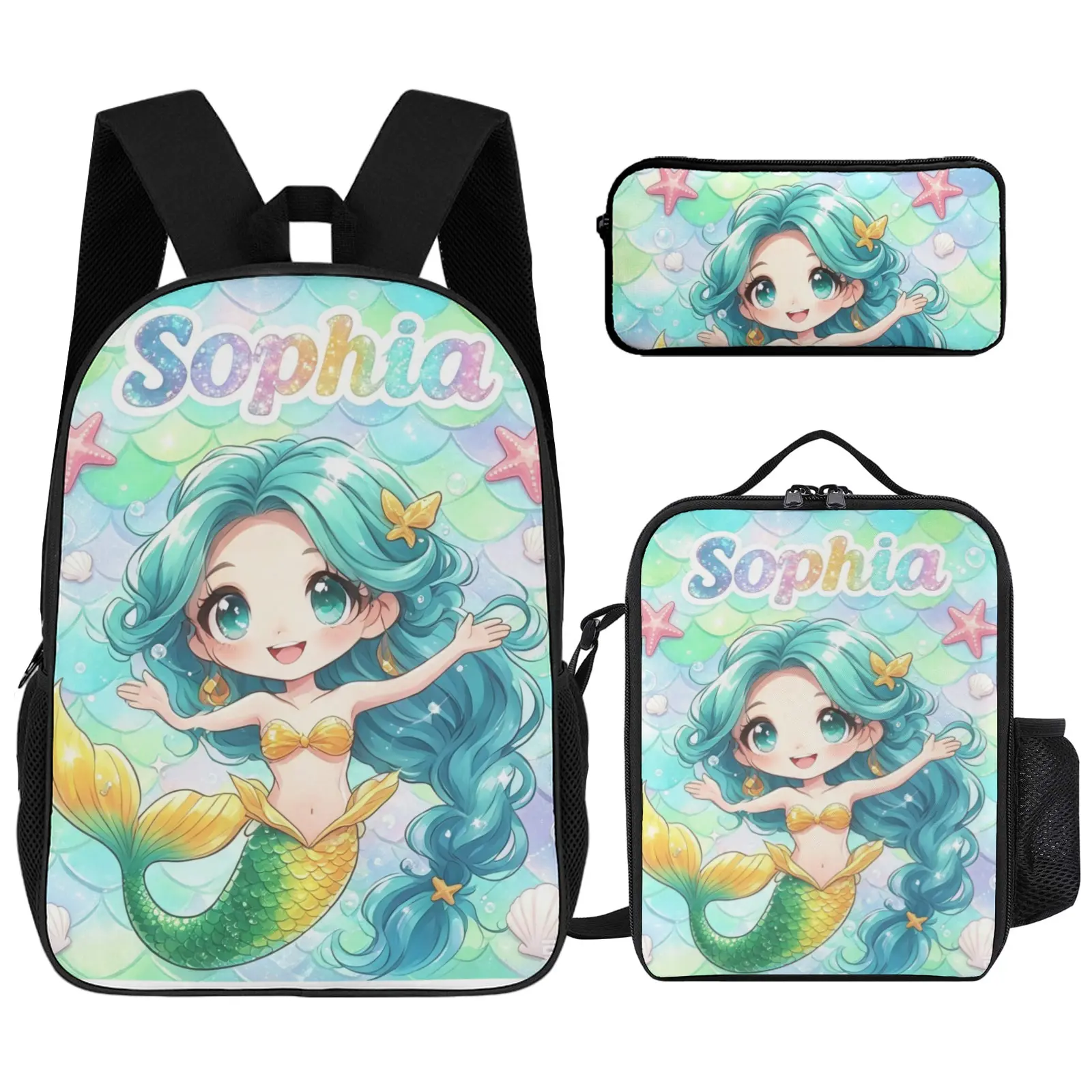 Black Girl Printed Art 3-Pieces Backpack Set, Breathable Student Daypack with Lunch Tote & Pencil Pouch, Back to School Birthday Gift for Youngsters
