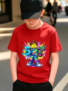 Boys' Black Six Seven Summer Tee | Tie-Dye Graffiti Lego-Style 67 Print, Cool & Versatile for School & Streetwear!#67 Themed Kids Wear #Lego Style Print #Summer Kids Fashion