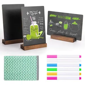 3Pcs 7.8x5 Inch Double-Sided Tabletop Chalkboard Sign with Base Stands, Mini Message Blackboard for Coffee Shop Restaurant Home Bar