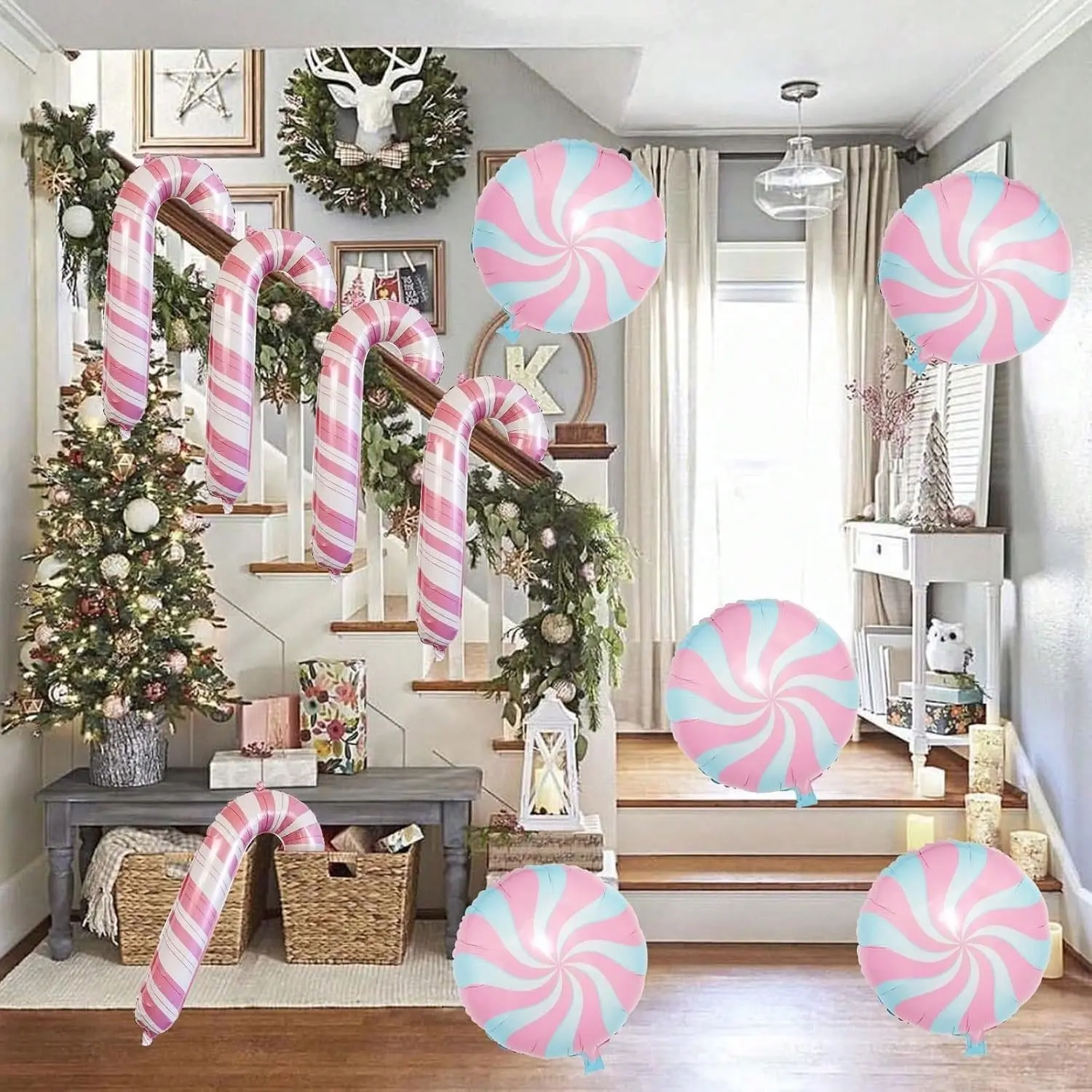 12-Piece Candy Cane Aluminum Foil Balloon Set, Perfect for Christmas Decor,Candy-Themed Birthday Party，Christmas Eve Party Decorations, Christmas Home Party Setup，Children's Christmas Parent-Child Activities，Festive Decorations to Create a Holiday