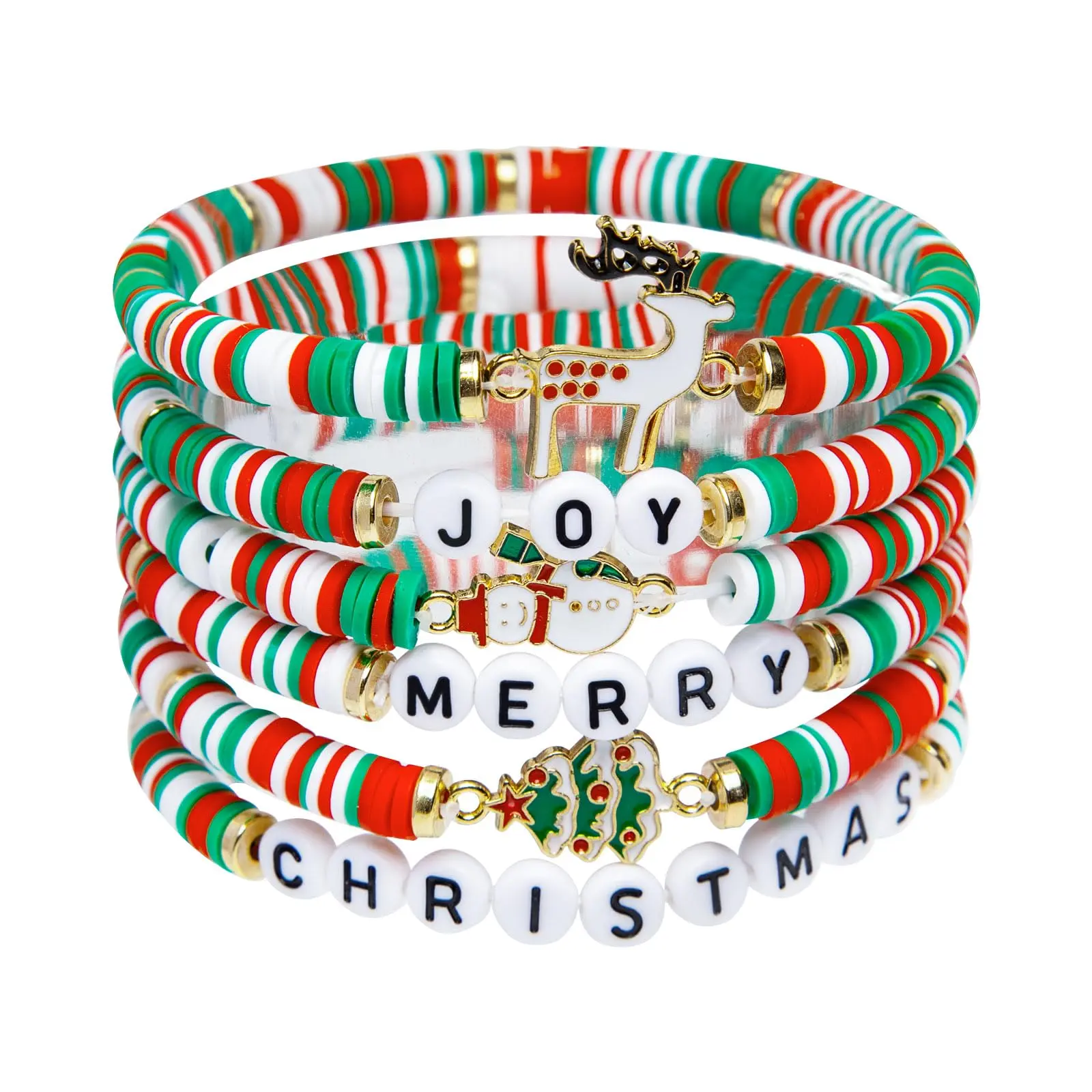 Christmas Bracelets Set for Women & Teens, 6-Piece Jewelry Gift Box, Festive Party Accessories, Ages 3+ Years Old