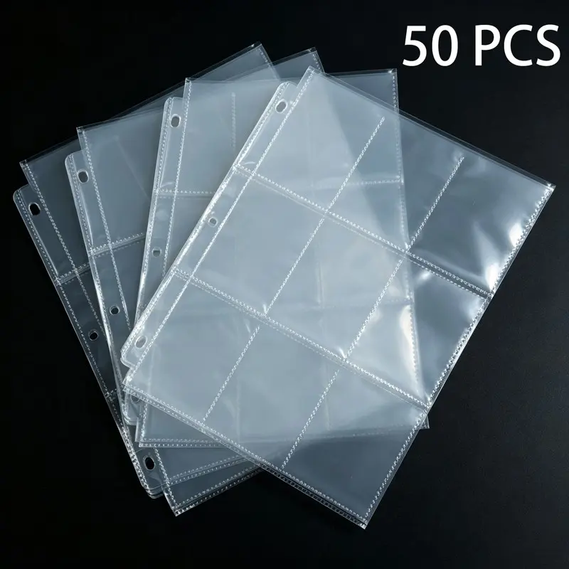 50/100 Sheets 9-Grid Double-Sided Card Sleeves, Holds 900 Cards, A4 Size, Fits 3-Hole Binders, Anime, Business, Sports Cards