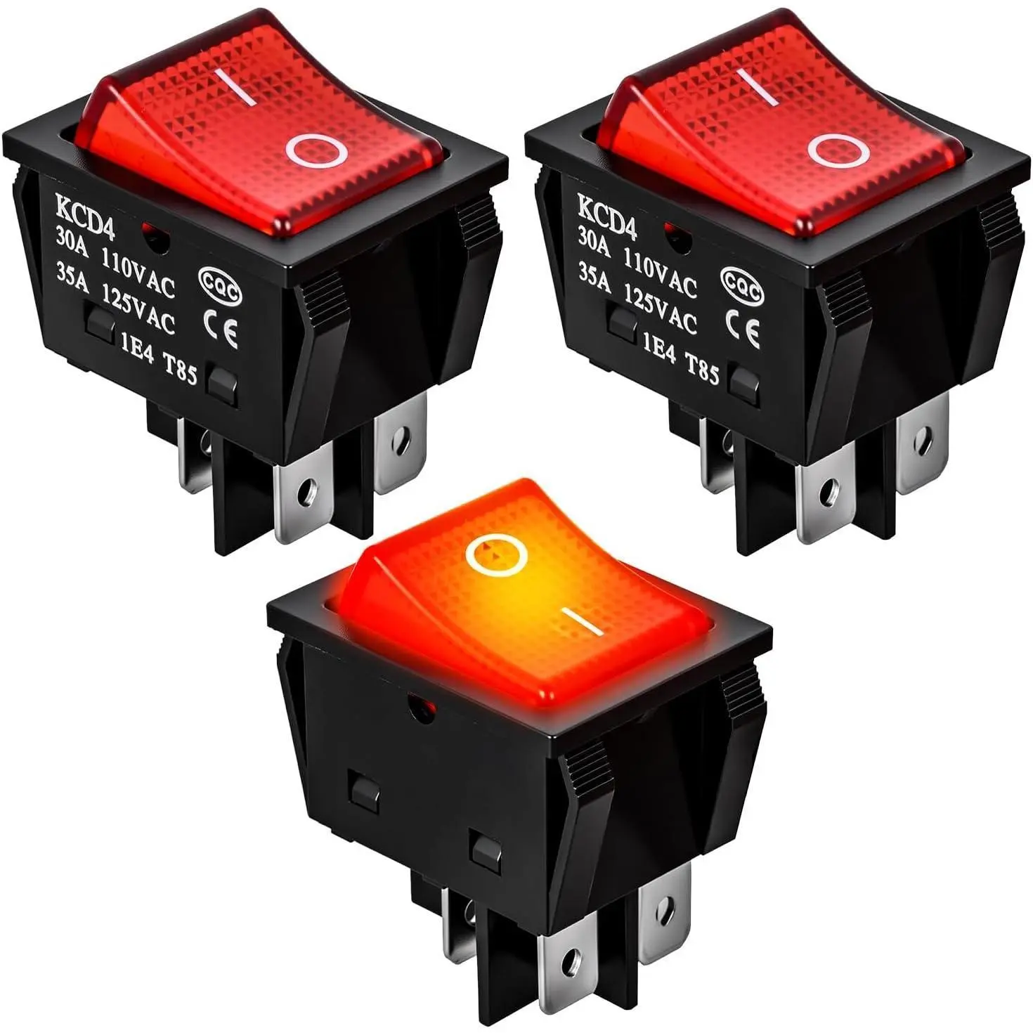 Nilight 3PCS DPST 4-Pin 2-Position Red Lighted ON-Off Toggle Switches, 12V 30A/110V 35A/125VAC KCD4 Switches for Cars, Trucks, Marines, Coffee Machines, Household Appliances