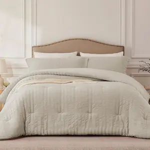 Oatmeal Full Comforter Set - 3 Pieces Seersucker Lightweight Bedding Comforter Sets (1 Soft Comforter & 2 Pillowcases) - All Cozy Bed Sets