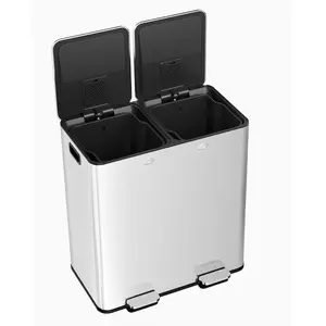 16 Gallon (60L) Step Kitchen Trash Can, Dual Classified Compartment Garbage Can, Stainless Steel Rubbish Bin with Soft-Close Lid and Removable Inner Wastebasket for Kitchen, Home Office