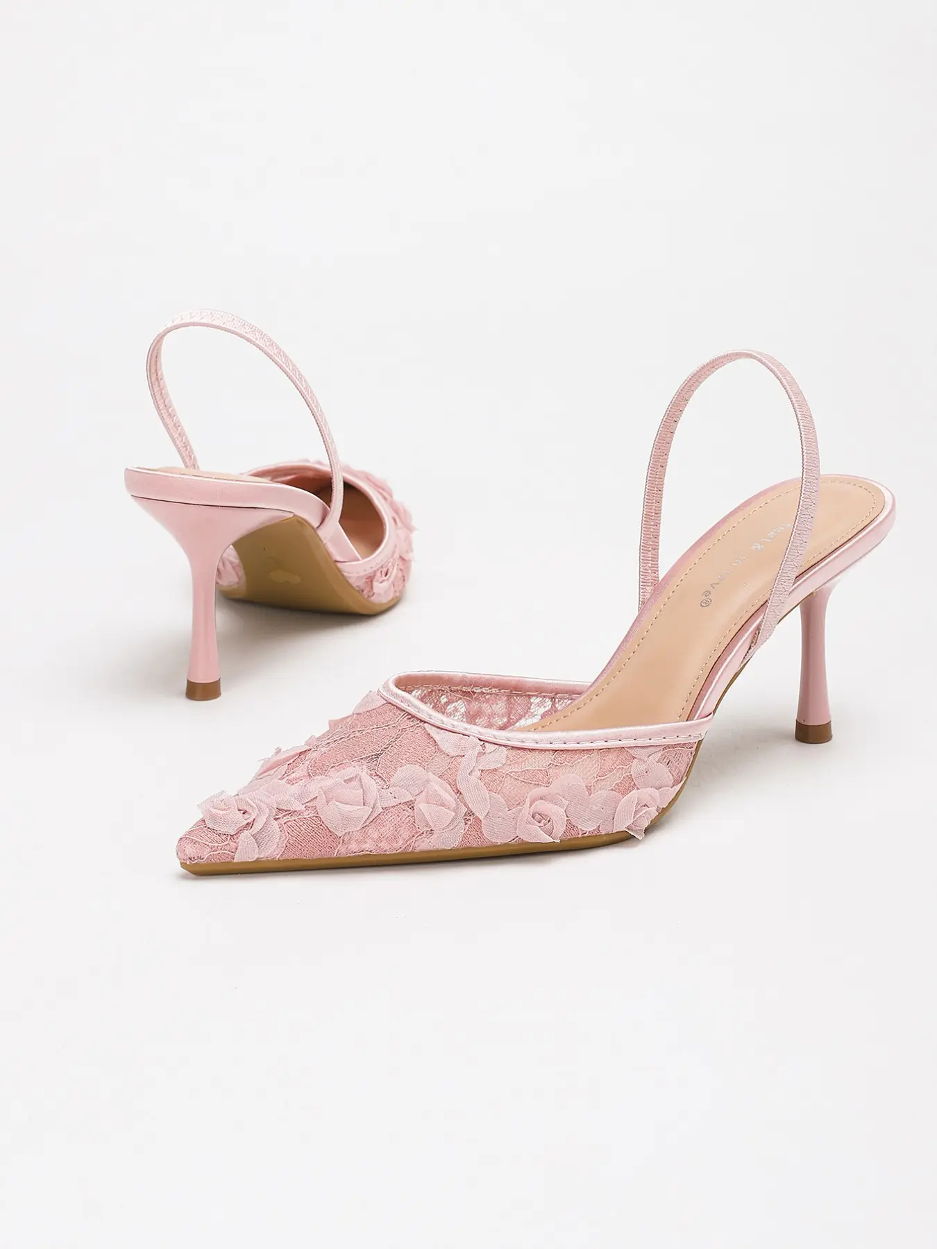 Women's Pointed Toe, All Sizes & Multiple Colors Available, 3D Floral Lace Slingback High Heels; Thin Stiletto Sandals, Elegant Heeled Sandals, Cushioned Insole & Non-slip Outsole, for Party, Club, Date Night, Dinner, Wedding, Summer Daily Occasions