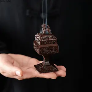 Retro Metal CenserSquare Pedestal Lion Statue Lid Mini Coil Incense BurnerHollow Carving Smoke Diffuser Wear Resistant Alloy Split Body Easy Clean Great for Mindfulness Sessions Home Tea Room Crystal Altar & Unique Spiritual Holiday Gift