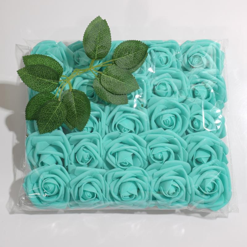 25pcs/Lot High-Grade White PE Rose Artificial Flower Head With Stem DIY Bouquet Wedding Party Decoration Scrapbook Supplies