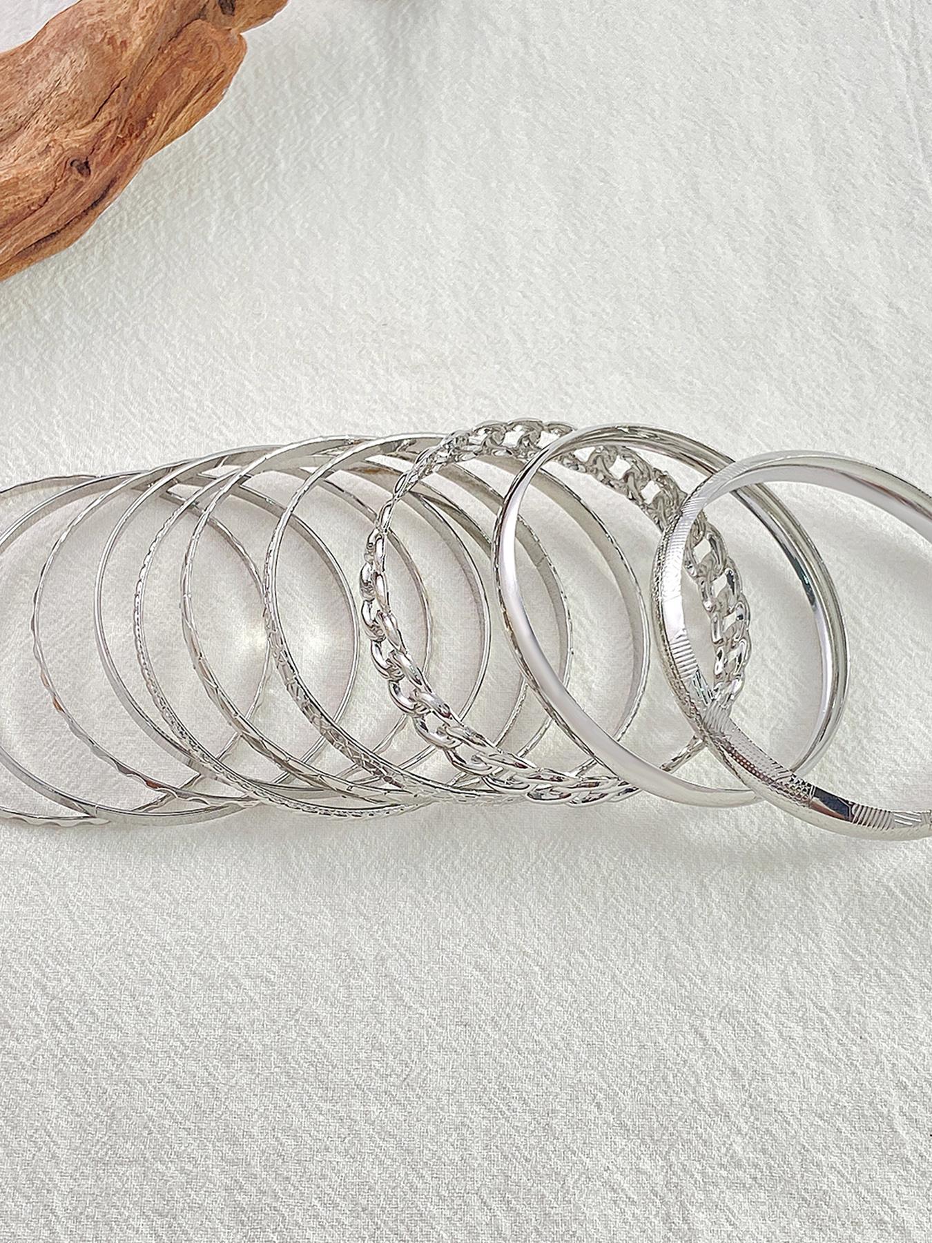 Women's Boho Style Hollow out Design Bangle Bracelets, 10pcs/set Vintage Trendy Matching Bracelets, Chic All-match Jewelry As Birthday Gift for Girlfriend