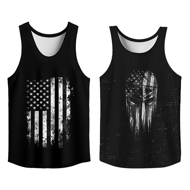 Y2K 2 Pack USA Flag Graphic Tees, Menswear Tank Top Slim Fit Apparel, Big and Tall Gym Workout Running Tee, Comfy Casual Sleeveless