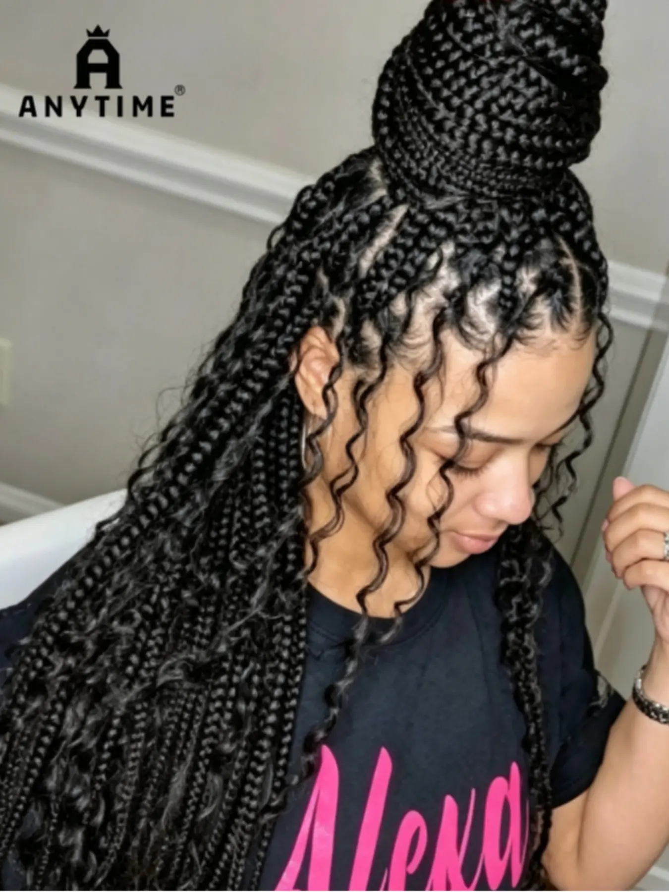 32inch Long Knotless Box Braided Wig, Boho Box Braids, Synthetic Full Lace Boho Braided Wig with Curly Ends, Glueless Hair for Women, Braided Hair Wigs, Bohemian Braided Wig