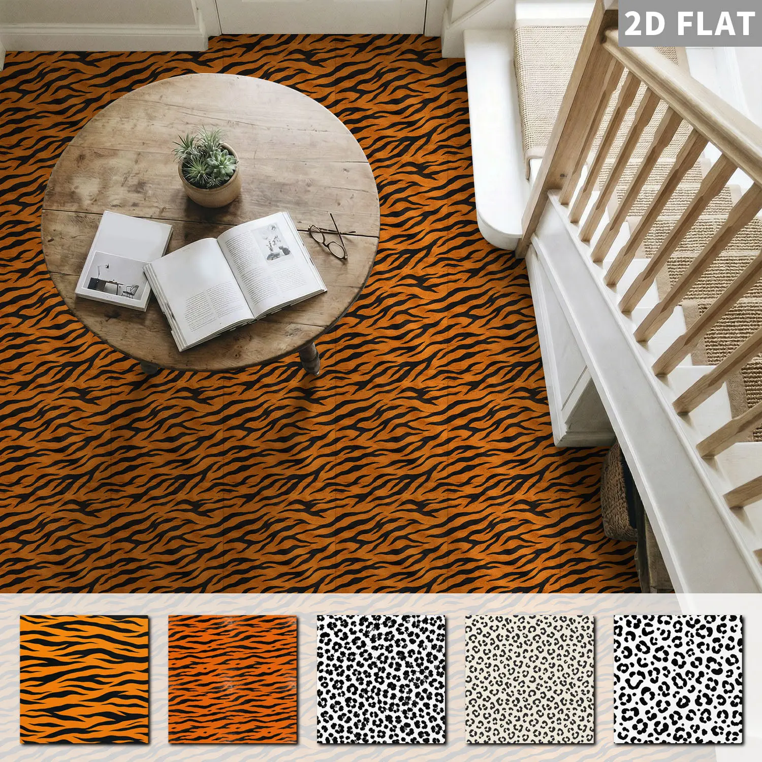 Renter Friendly Peel and Stick Flooring, 10 Pack Animal Pattern Floor Tiles, Waterproof Vinyl Stickers, Easy Install Removable Decals