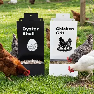 Heavy-Duty Galvanized Metal Chicken Feeder Set of 2 - Rust-Resistant Full Metal, Wall-Mounted Design, Oyster Shell and Chicken Grit Feeders, Organized Feeding Port