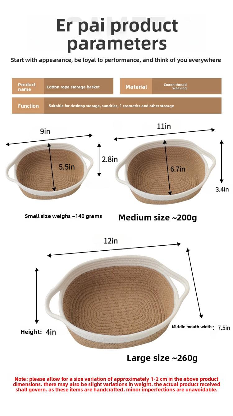 Cotton Rope Woven Storage Basket, Oval Organizer with Handle for Snacks & Toys, Portable Household Storage Bin for Living Room & Bedroom, Multifunctional Braided Storage Basket