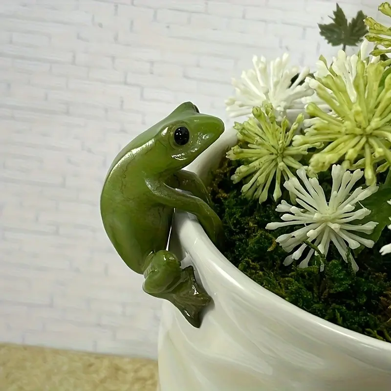 Cute Climbing Mini Resin Frog Pot Decor Statue, Collectible Home Garden Sculpture, Holiday Gift for Mother’s Day, Thanksgiving, Halloween, Christmas