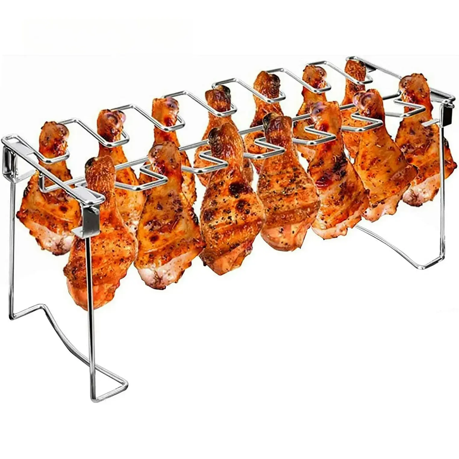 Metal Chicken Drumstick Rack Multi-Grid Non-Stick Dishwasher-Safe BBQ Grill Rack for Camping and Outdoor Cooking