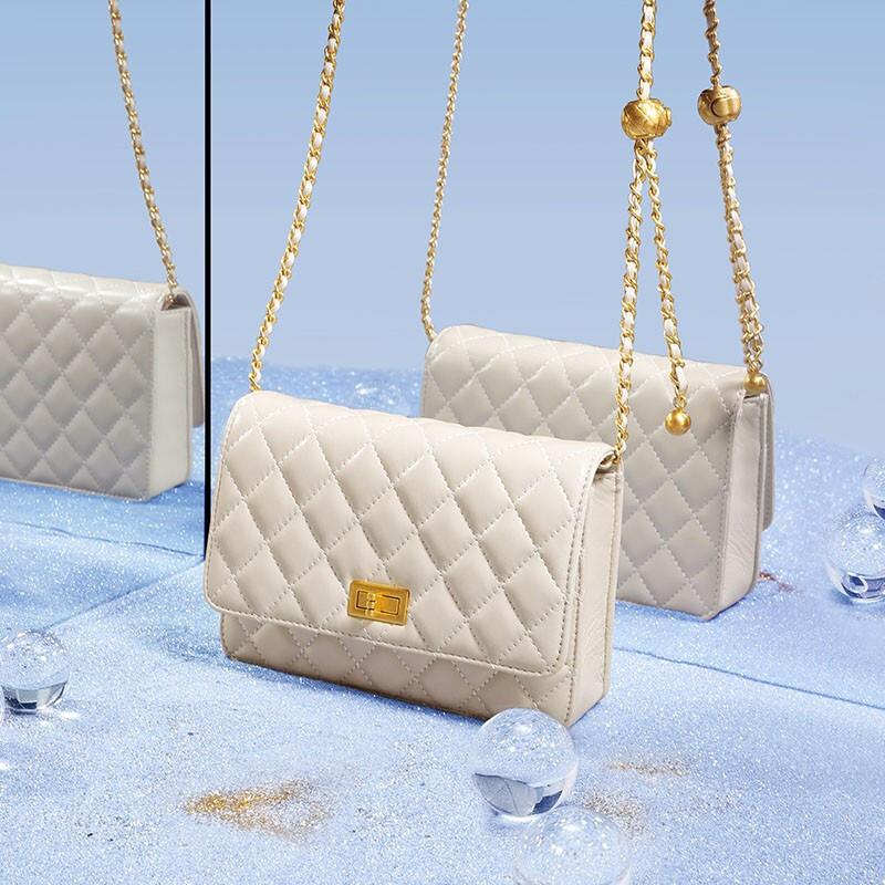 2026 Diamond Pattern Chain Women's Bag Sheepskin Genuine Leather Shoulder Crossbody Bag New Spring Model Versatile Light Luxury