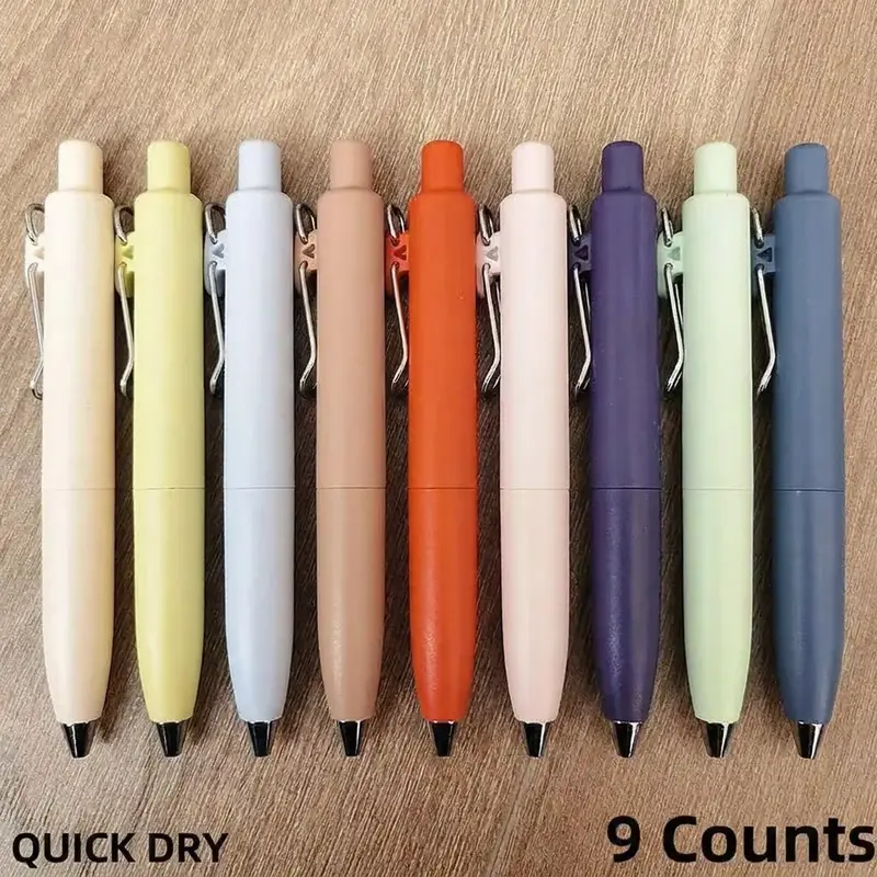 0 Gravity Little Fat Ding Black Neutral Pen, 9 Counts Quick Dried Neutral Pen, Mini Pocket Pen, High Appearance Press Pen, Aesthetic Pens, Quick Dry Pens, Writing Tools