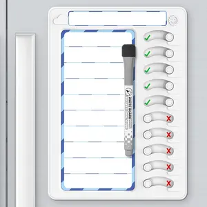 Chore Chart Kids Dry Erase Chore Board ADHD Tools Kids to Do List Checklist Task Board Routine Chart Planning Board Fridge with 10 Sliders and Magnetic Marker, White and Blue, 1 Pack