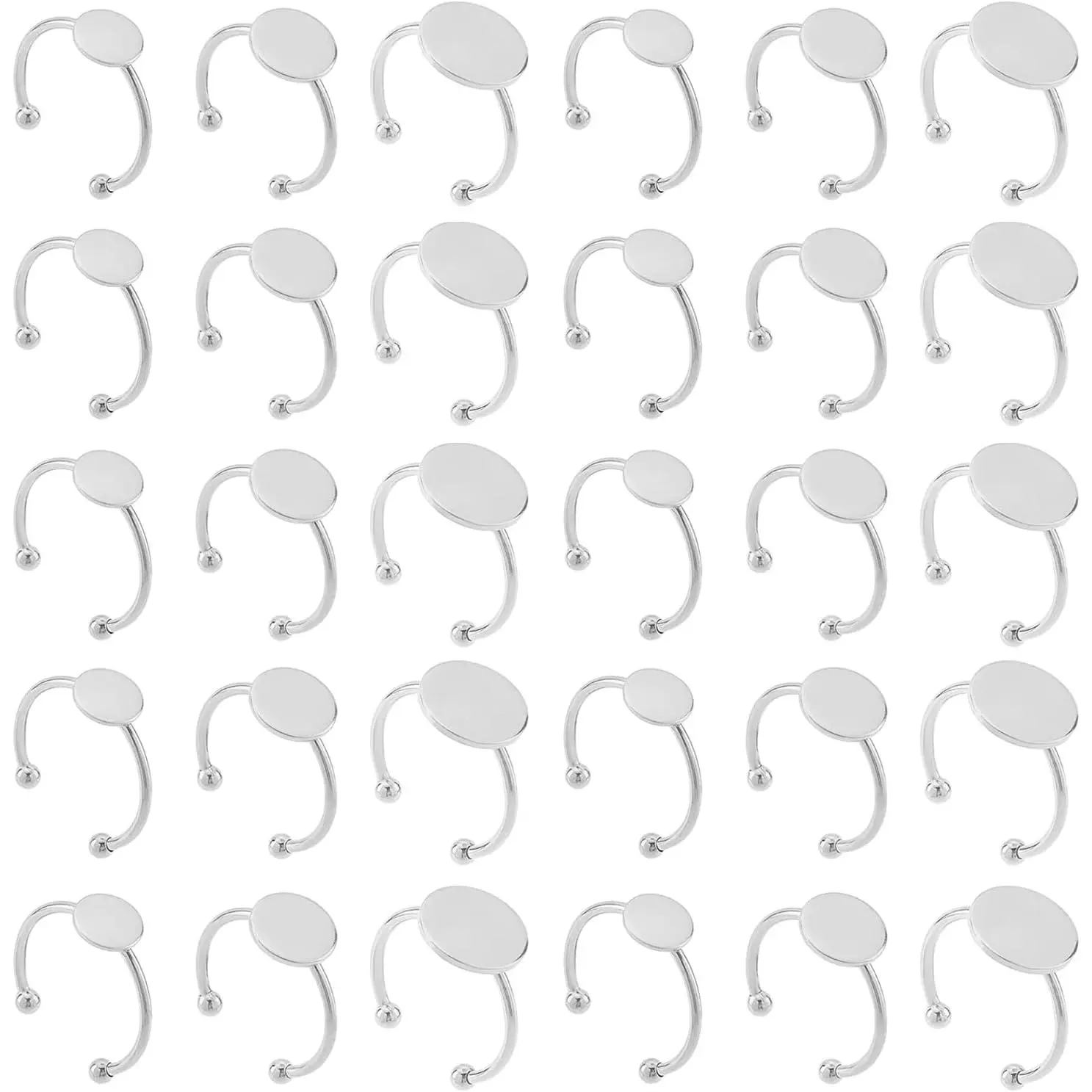 30 Pcs Blank Rings - Stainless Steel Adjustable Pad Ring Base, Flat Blank Ring Base Tray for Jewelry Making DIY Crafts (Silver)
